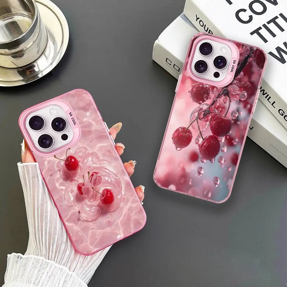 

Crystal Cherry Phone Case For iPhone 16,15,14,13,12,11,Mini,Pro,MAX Pink Matte Shockproof Cover