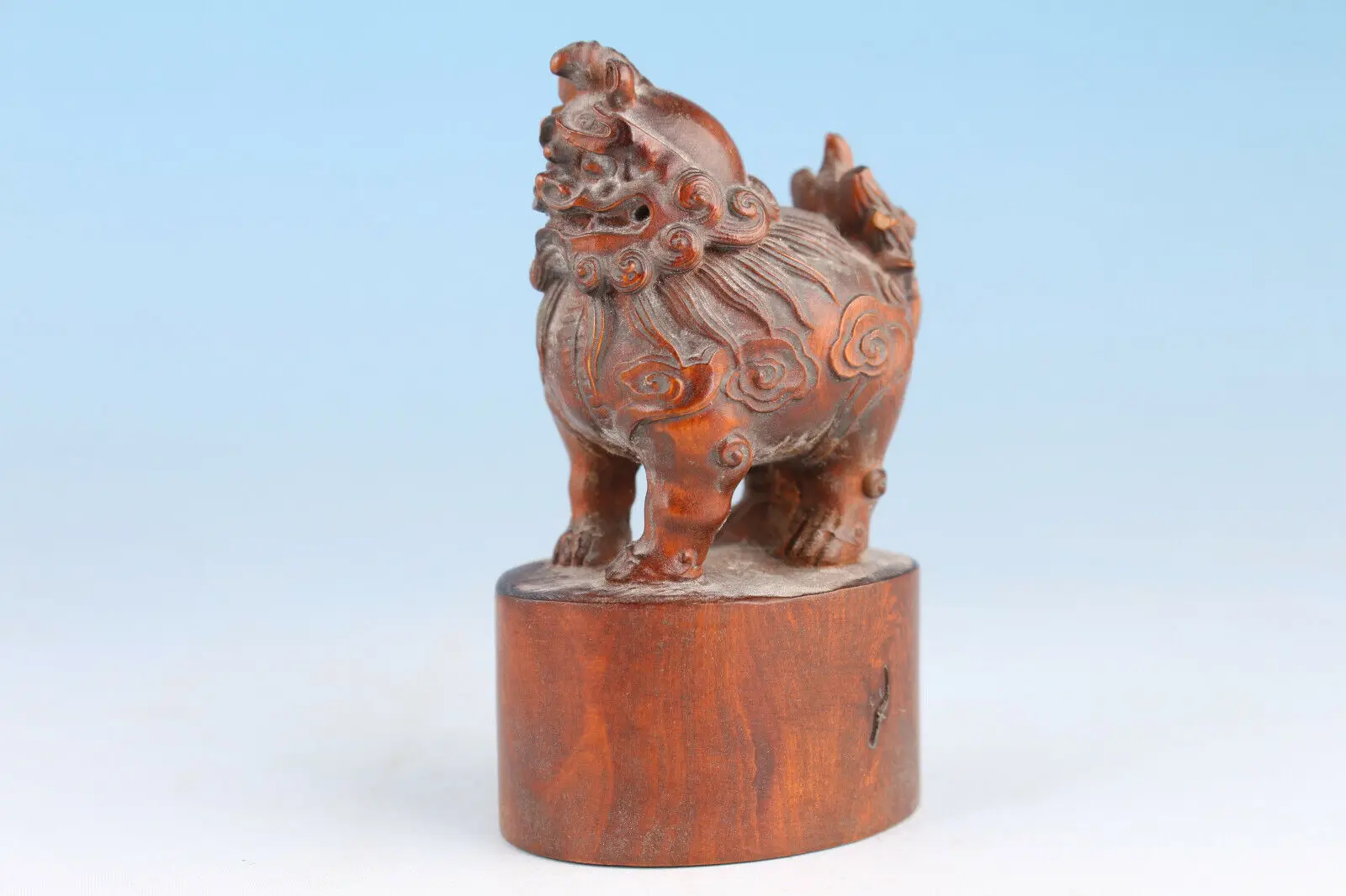 Rare chinese boxwood Hand sculpture kirin seal statue Exquisite Home Decorations