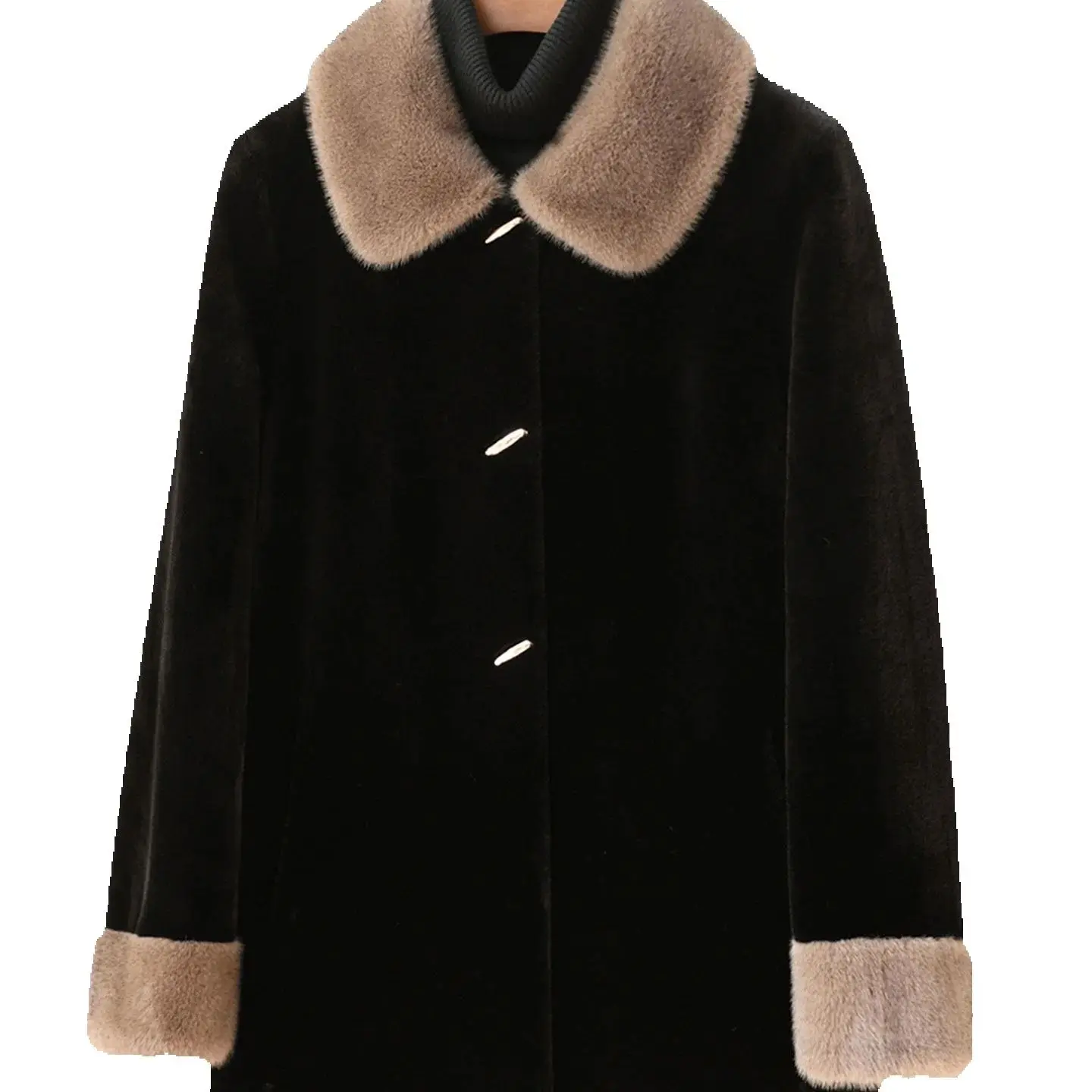 A short and elegant imitation mink coat made of golden mink fur for middle-aged and elderly people, a large-sized mink fur coat
