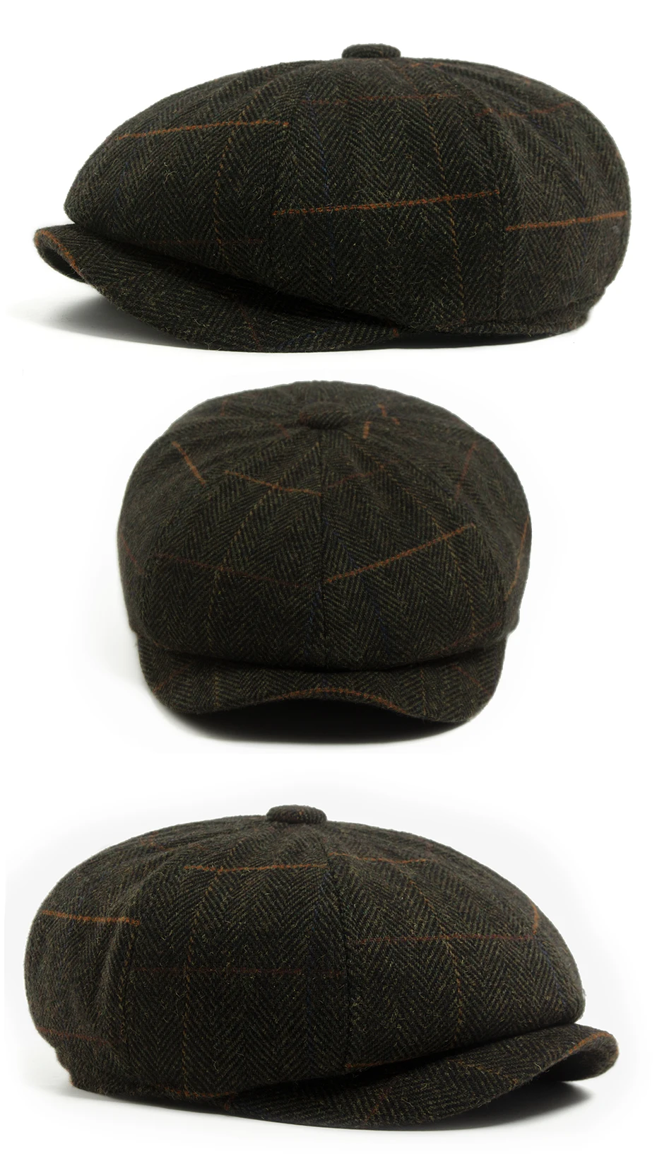 Männer Newsboy Cap Fischgrätenmuster Wolle Warme Baskenmütze Frauen Mode Vintage Hut Für Frühling, Herbst & Winter Weibliche Retro Caps für 55-60 cm – Detail 5