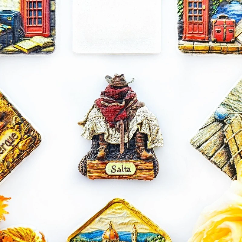 Salta Gaucho Set Fridge Magnet - 3D Argentine Souvenir Pampas Cowboy Decor Unique South America Gift