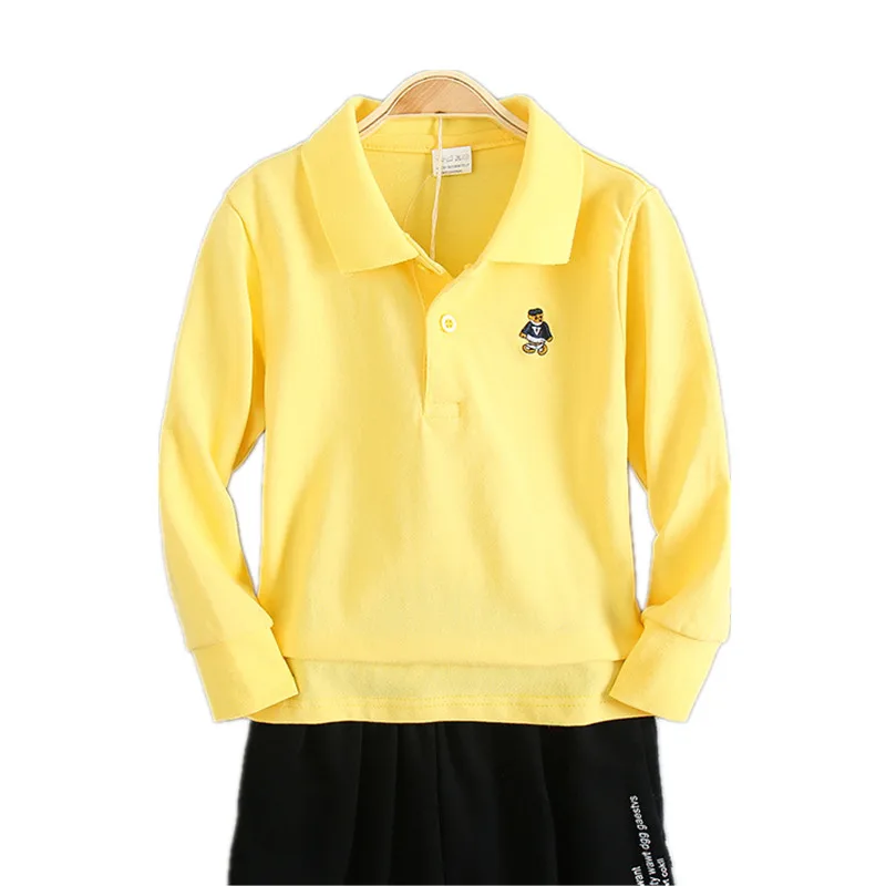 3-14Year Big Boys POLO Shirts Spring Autumn Top Cotton Solid COLOR TEEN T Shirt Children Long Sleeve T shirts