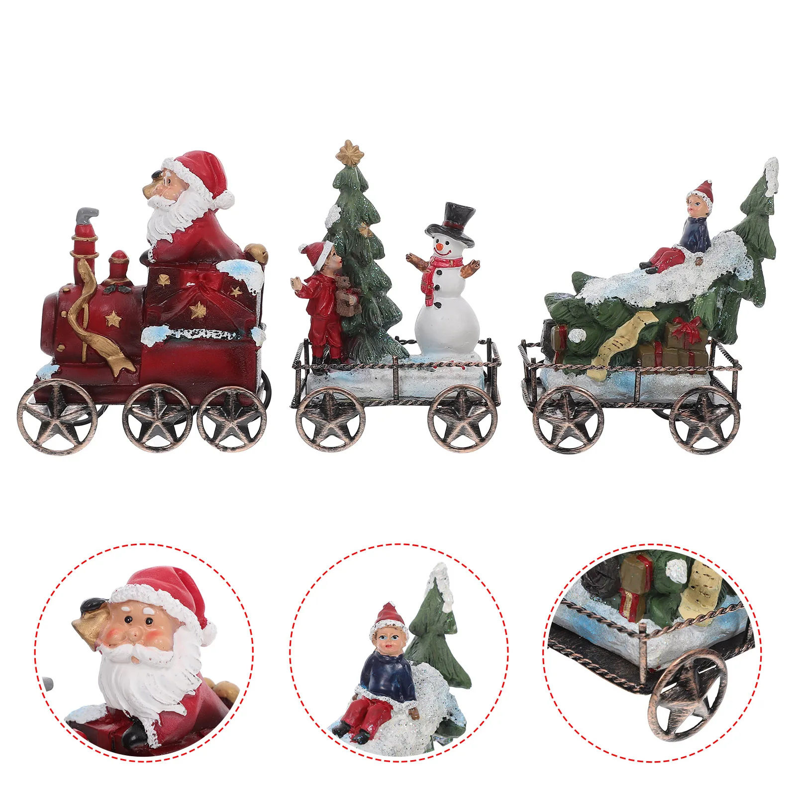 

3Pcs Festive Christmas Decor Resin Train Desktop Ornament Set Holiday Tabletop Decoration Christmas Home Office Craft