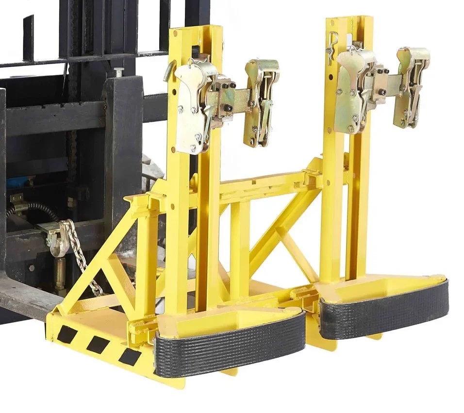 

Forklift With Drum Mover Fork Mounted Mechanical Oil Tank Gripper Oil Barrel Grab Drum Grabber