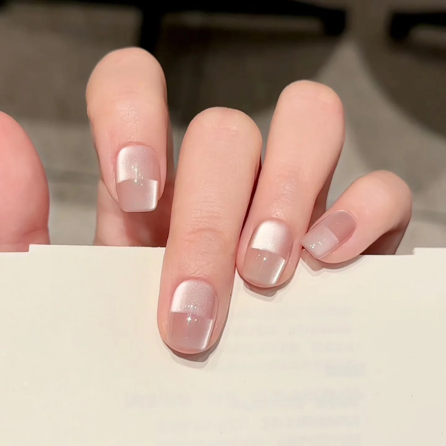 

10pcs Handmade Short Press On Nails Pink Cat Eye French Gentle Design Sweet Lovely Fake Nails Wearable Nails Art Tips For Girls