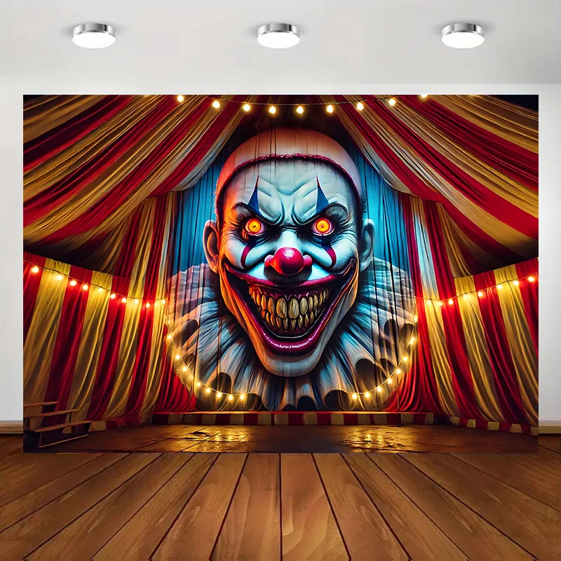 Creepy Clown Circus Tapestry, Vintage Carnival Tent Design Wall Hanging for Halloween Decor, Theme Bedroom Living Room Decor