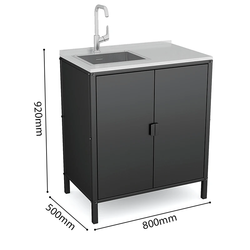 Custom Metal Outdoor Kitchen Cabinet in White and Black Featuring a Sink