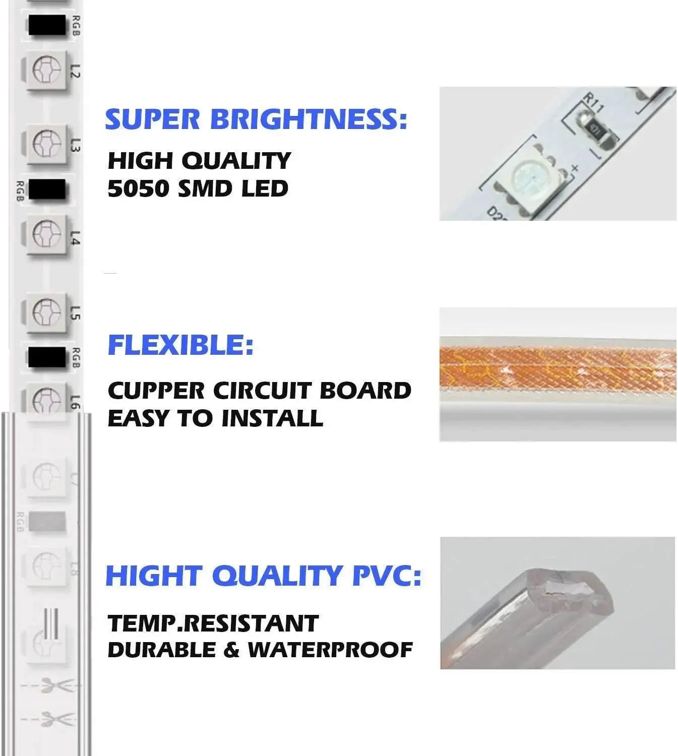 AC 110-120V RGB LED Strip Lights, Flexible/Waterproof/Dimmable/Multi-Colors/Multi-Modes LED Rope Light + 24 Keys Re