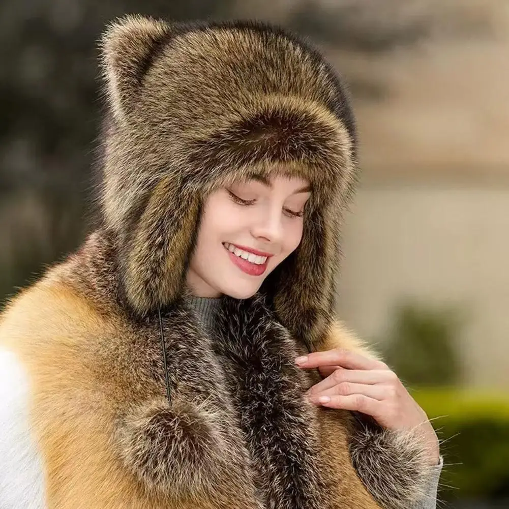 Cute Raccoon Winter New Outdoor Fox Warm Ear Protection Scarf Furry And Fashionable One-piece Plush Hat Girl Winter Protection