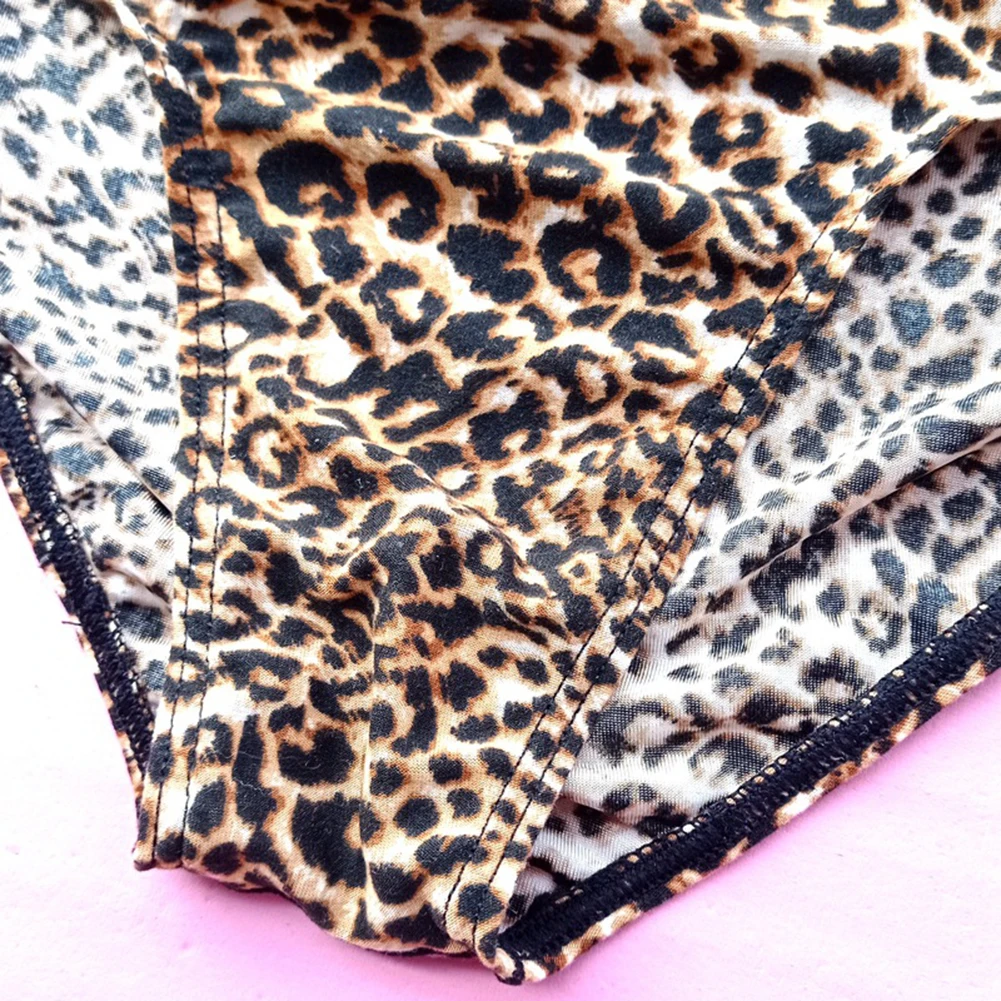 Leopardo masculino impresso cintura baixa calcinha, cuecas de seda gelo, roupa interior respirável, biquíni confortável, bolsa, cueca amiga da pele, sexy