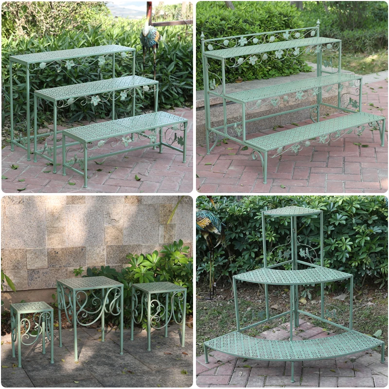 

American outdoor courtyard wrought iron flower stand outdoor garden balcony decorative wall corner flower pot stand ladder multi
