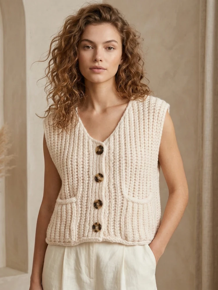 

Women's Vest Outerwears Sleeveless Brown Sweater Knit Vest Women Preppy Cropped Sweaters Spring Autumn Tank Top Woman Knitwears