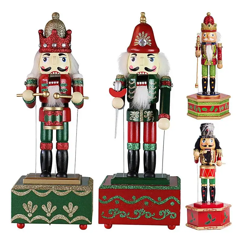 Nutcracker Wooden Music Box Christmas Village Decorations Soldier Puppet Figurine Doll Home Office Decoration Ornament  Gift