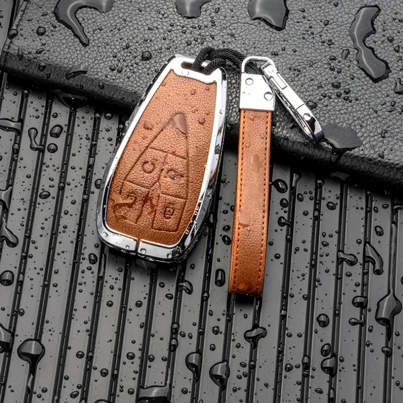 Zinc Alloy+Leather Car Key Cover Shell for Changan Unit-k Unit-t Unit -V Key CS55PLUS Protective Case Accessories Keychain