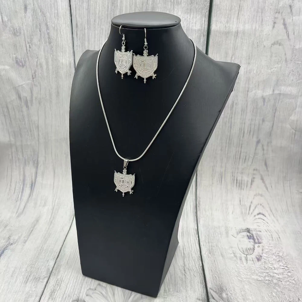 Handmade high-quality Greek fellowship Sigma Gamma Rho stainless steel shield pendant jewelry necklace earring set