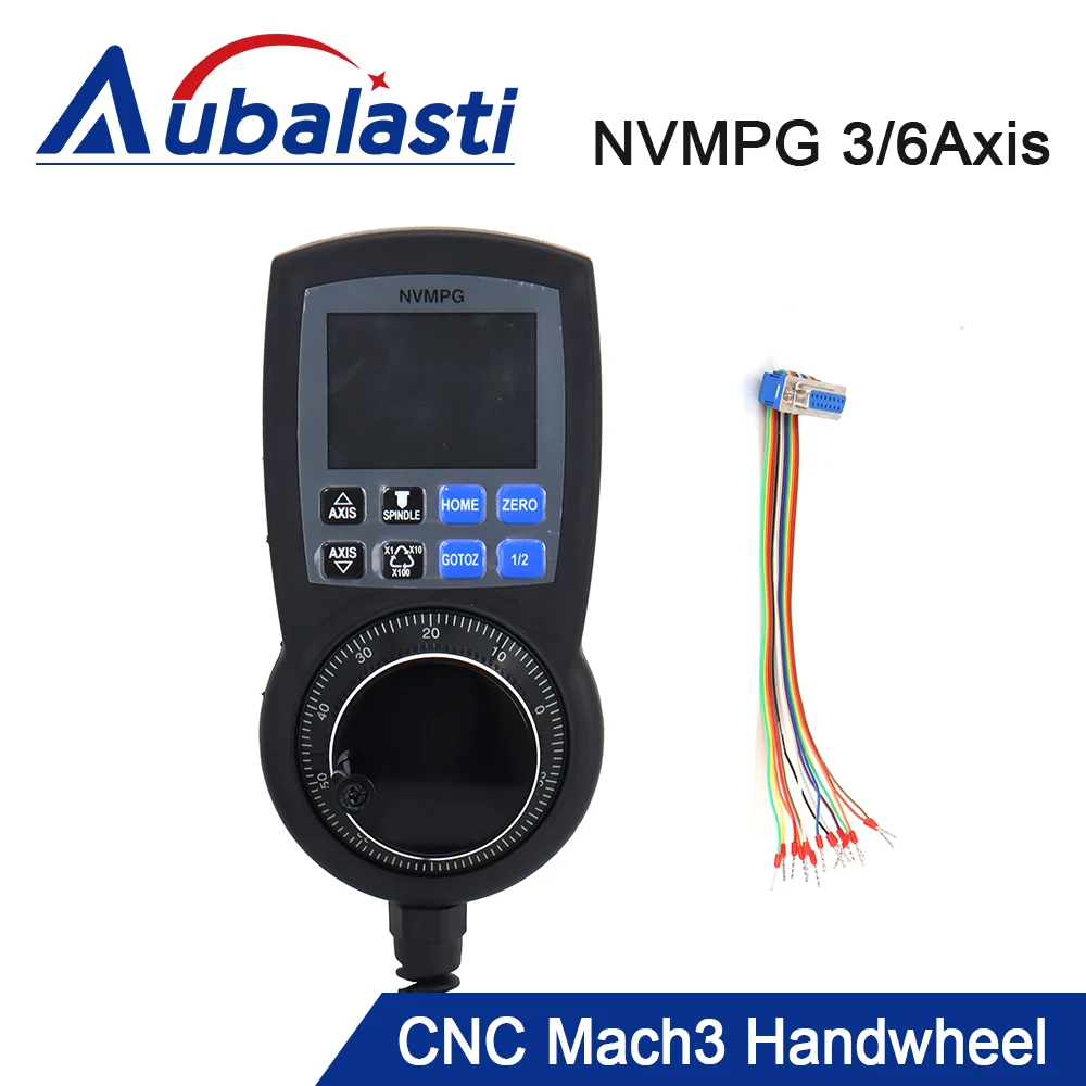Aubalasti NVMPG Mach3 3/6Axis Handwheel MPG Pendant Manual Pulse Generator Hand Wheel Serial Communication With LCD Display