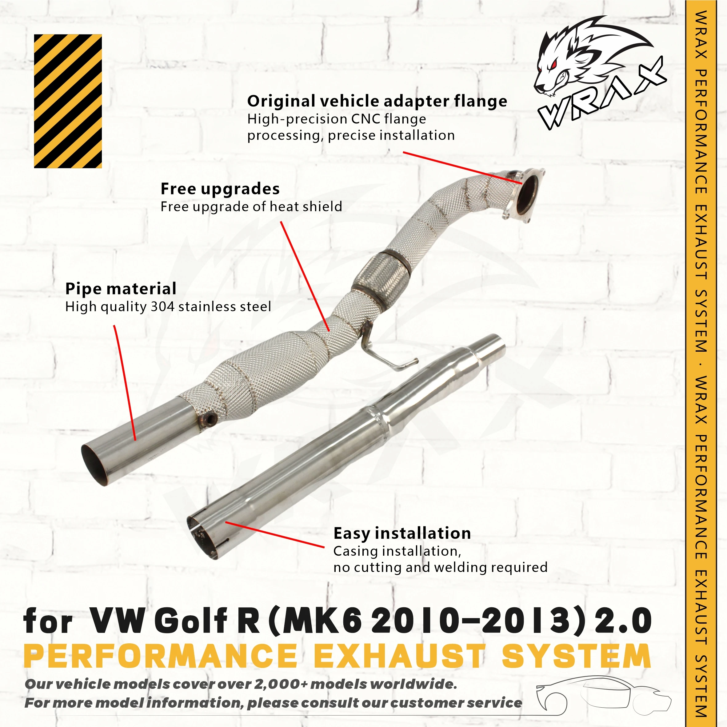 

WRAX Exhaust Downpipe for VW Golf R (MK6 2010–2013) 2.0 High quality 304 stainless steel Support customization