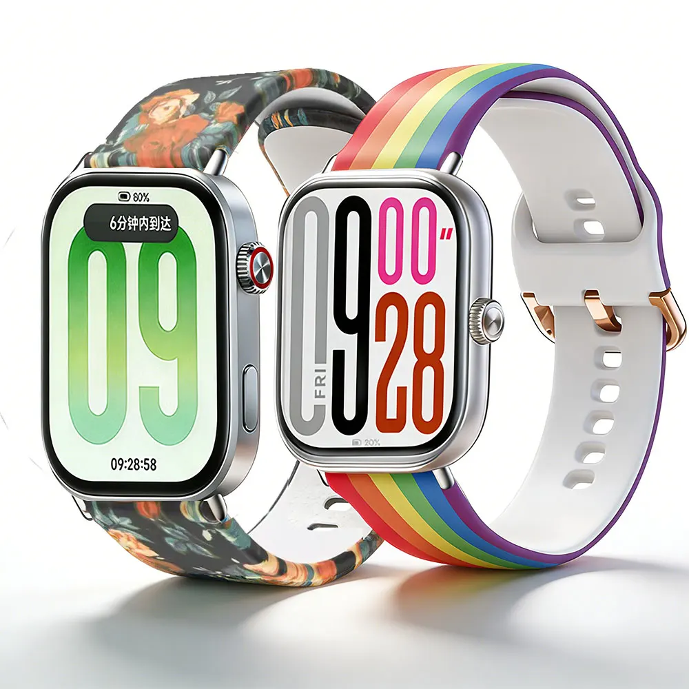 Bedrucktes Blumenarmband für Redmi Watch 6, Silikonarmband für Xiaomi Mi Band 8/9 Pro/Redmi Watch 4 5, austauschbares Uhrenarmband