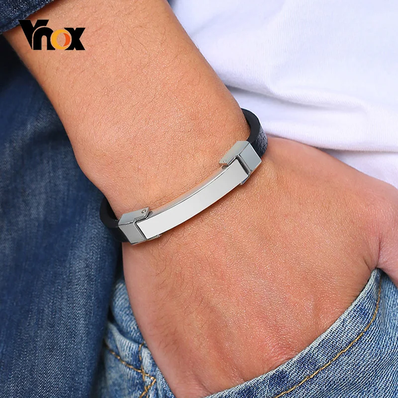 Vnox Casual Leather Bracelets for Men Stainless Steel Cuff Bangle Gents Male Jewelry