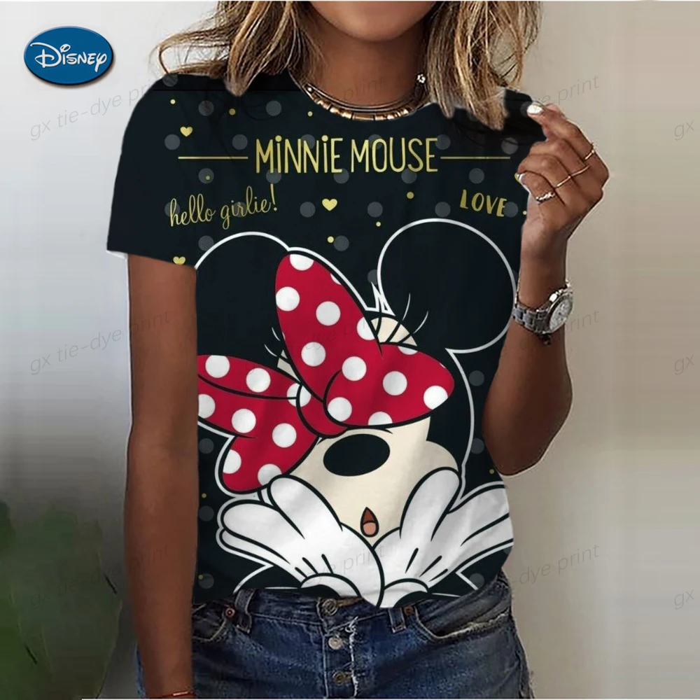 Minnie Mouse Bedrukt T-Shirt Dames Mode Basic Top Dames Hoge Kwaliteit T-Shirt Disney Korte Mouw T-Shirt Zomer Lightweig