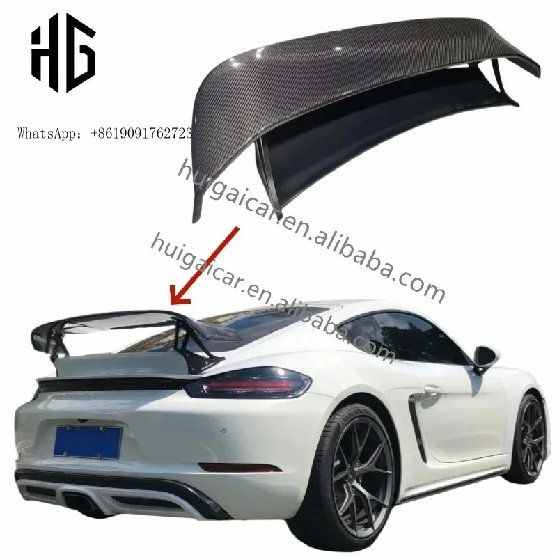 

Carbon Fiber Car Rear Wing Trunk Lip Techart Style Spoiler Special Tail Spoiler for 718 Cayman Boxster 2016-2020