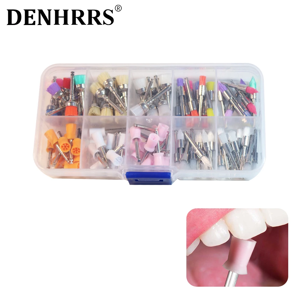 

1Box 100Pcs Orthodontic Polish Cup Latch Type Rubber Brush Mixing Color