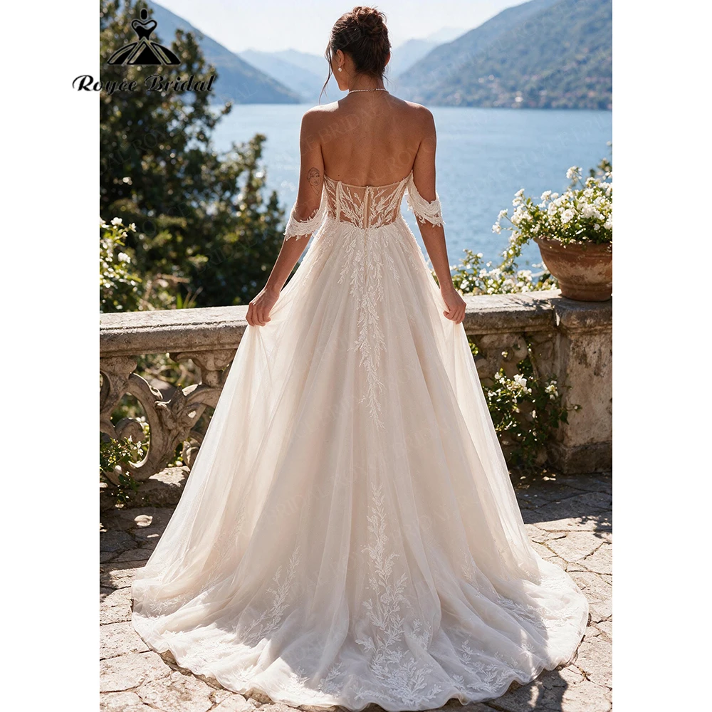 Roycebridal V Neck Elegant A Line Wedding Dresses 2027 Appliques Off The Shoulder Beach Bridal Gown Customized Vestido De Novia