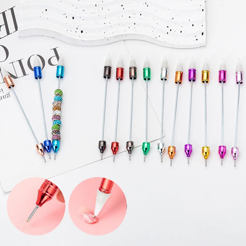 Beadable Nail Art Tool Double Head Point Drill Pen With Crayon Head Suction Drill Tool Pen Nail Art Double Pull Line Pen