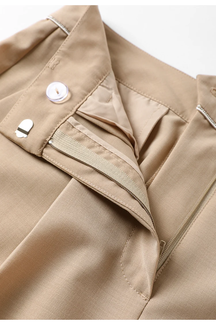 KL9523338 Hoch taillierte Hose aus Wollmischung mit weitem Bein für Damen, plissierte Vorderseite, Herbstmode, Damenbekleidung – Detail 17