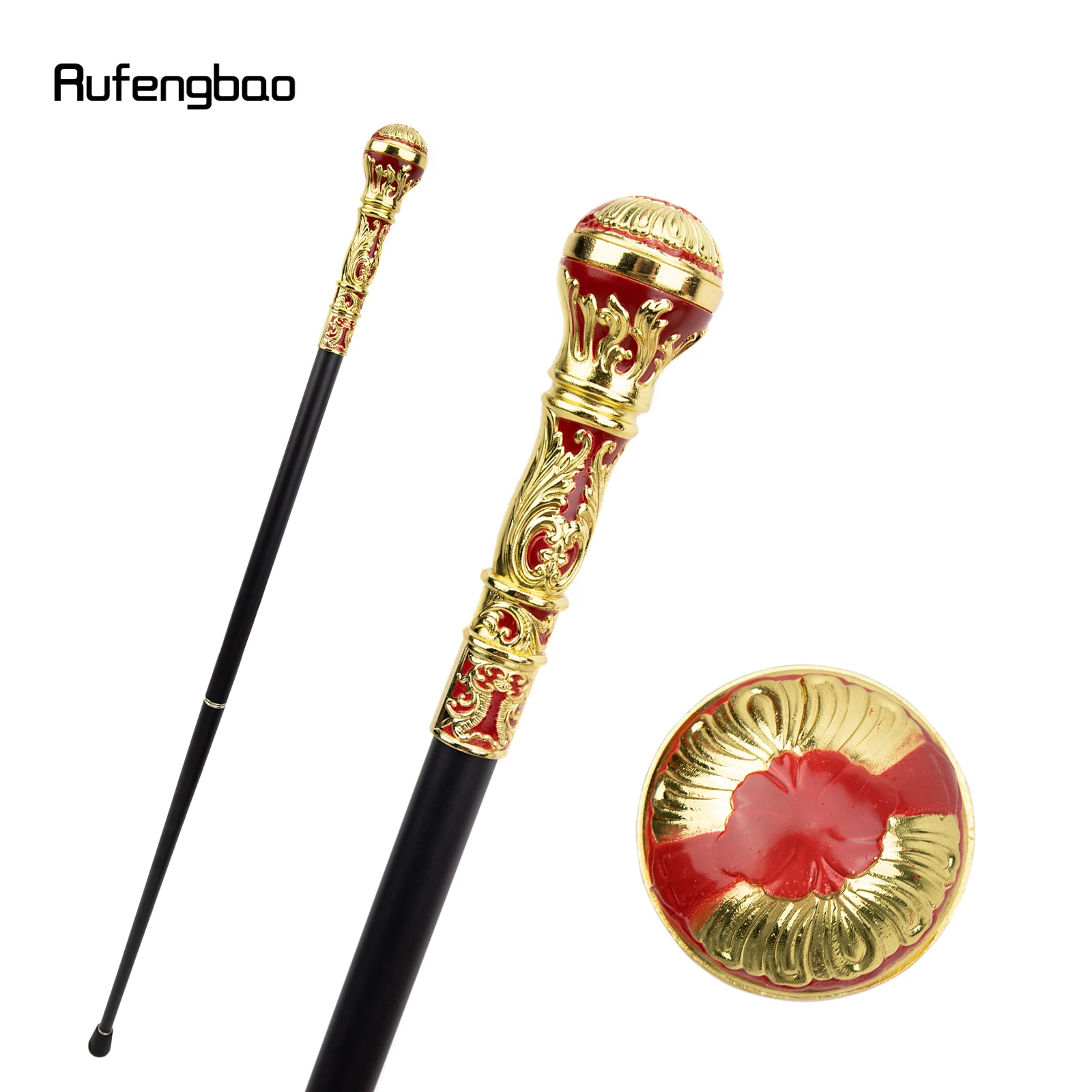 Goldener roter Luxus-Gehstock mit rundem Griff, modisch und dekorativ, für Halloween, Cosplay und Partys.