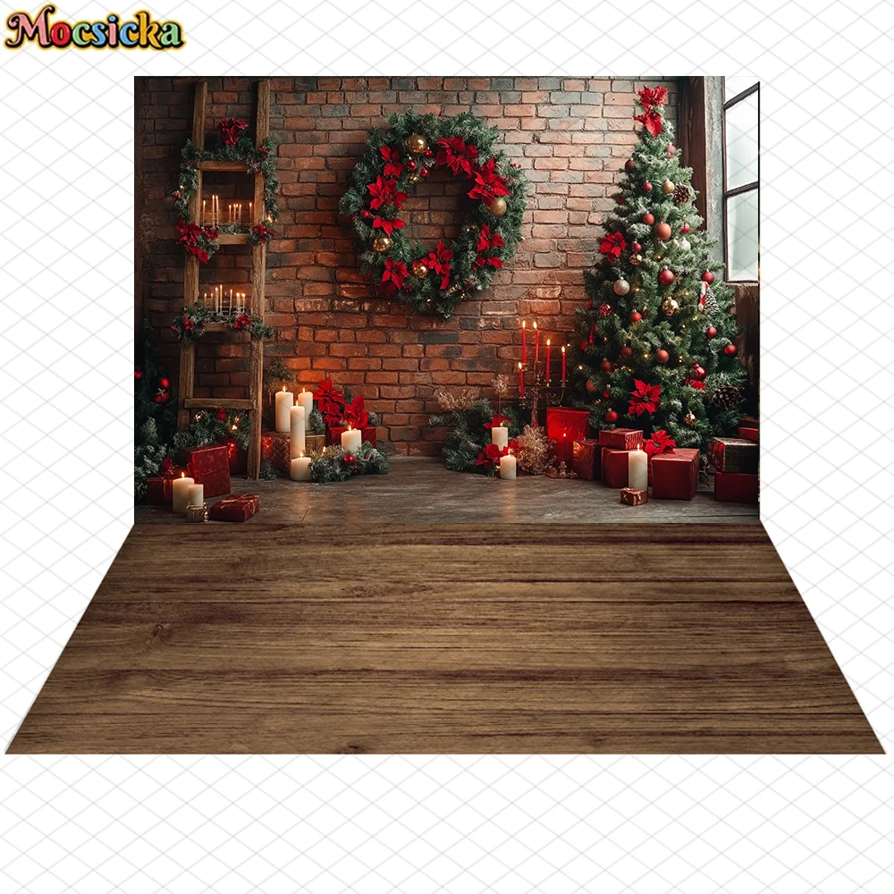Mocsicka عيد الميلاد خلفية سنة جديدة سعيدة حفلة عيد الميلاد شجرة الطوب الجدار الديكور الكبار الأطفال صورة صورة خلفية راية