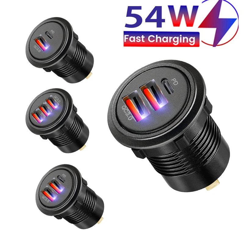Gniazdo USB 12V/24V szybkie ładowanie 3 0 Gniazdo USB PD USB-C i dwa porty QC3.0 do łodzi, motocykli, ciężarówek
