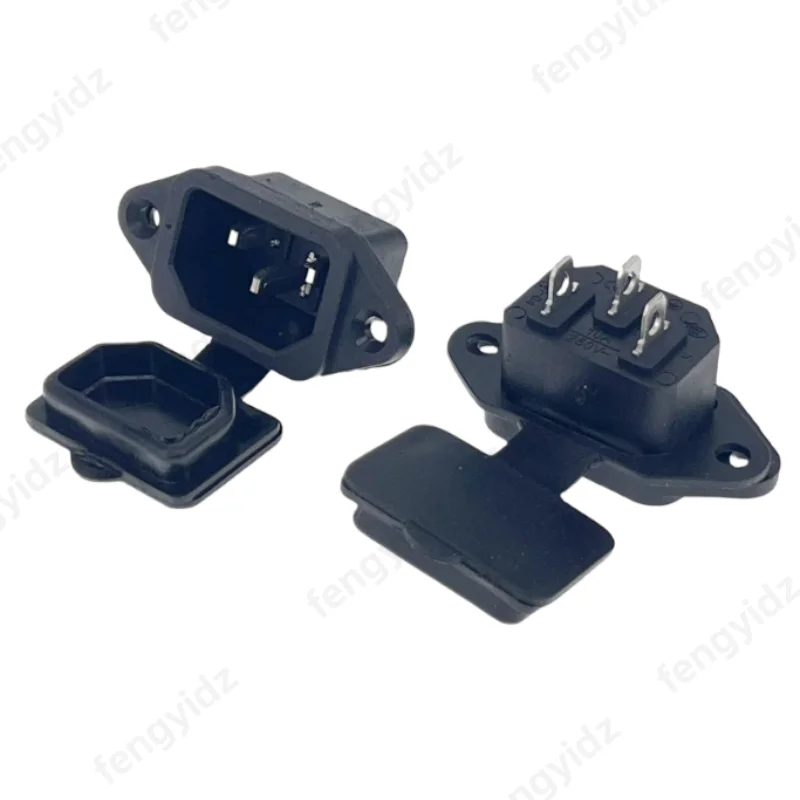 1PCS IEC 320 C14 3Pins Stecker Mit schraube löcher wasserdichte abdeckung stecker Stecker AC steckdose