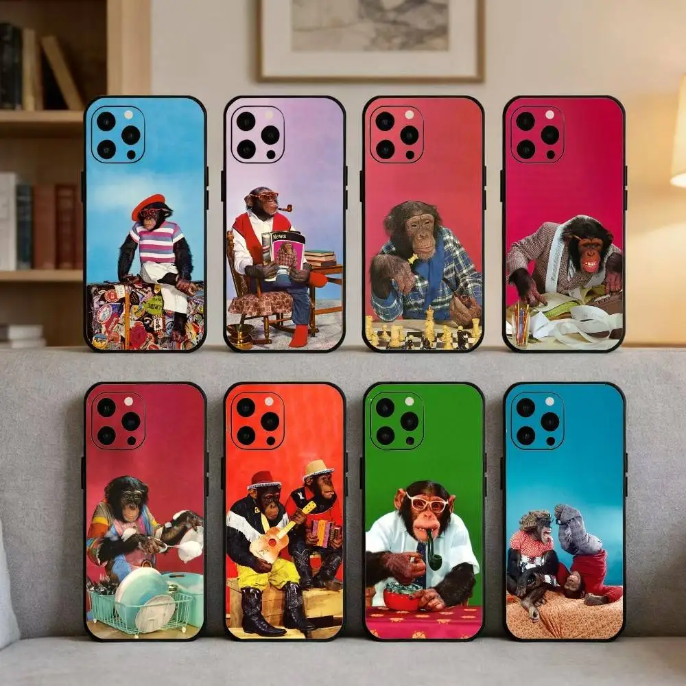 

C-Cute M-Monkey Phone Case For iPhone 16,15,14,13,12,17,Pro Max,Plus Silicone Black Case