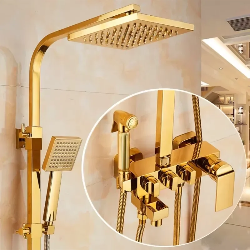 European Household All-Copper Gold Shower Set Constant Temperature Soft Rain Spray Nozzle for Bath Includes Hotels