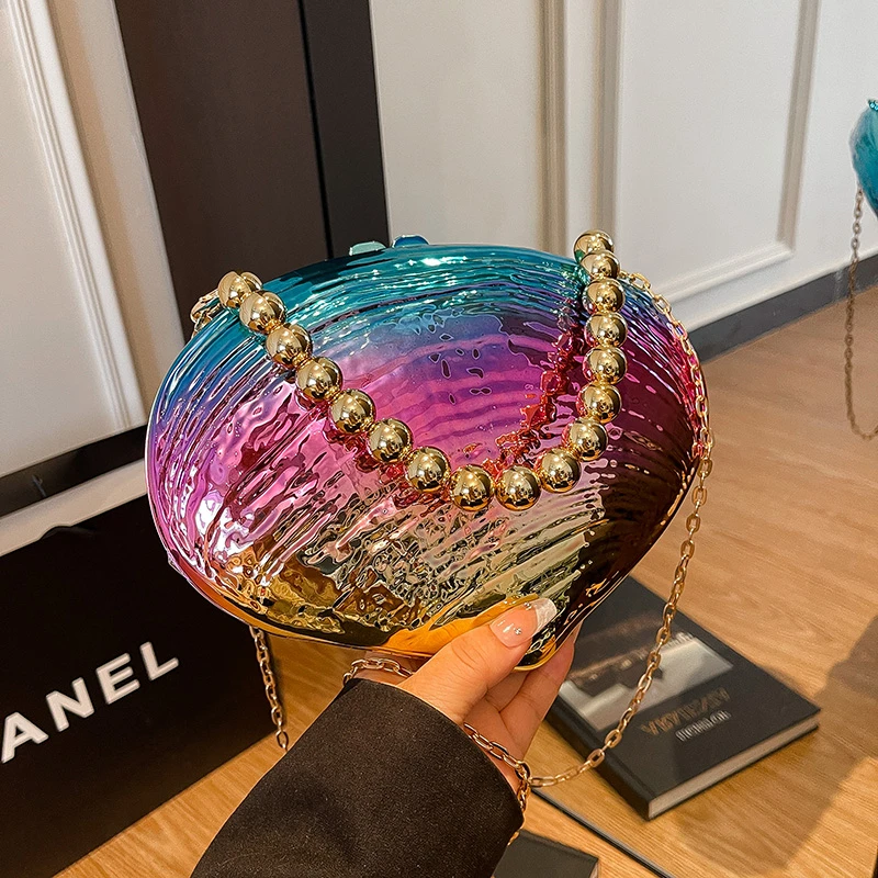 

Designer Gold Silver Clutch Bag Fashion Party Evening Purse Colorful Shell Handbag Quality Acrylic Crossbody Phone Bag