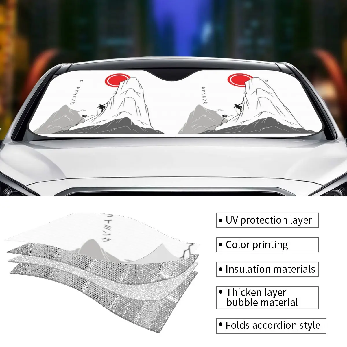 التسلق نحو الشمس - الفن الياباني ظلة الزجاج الأمامي نافذة الزجاج الأمامي للسيارة واقي من الشمس يغطي الملحقات #4