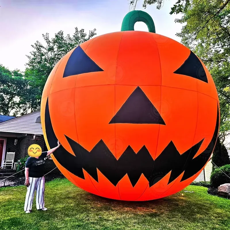 Giant PVC Inflatable Halloween Pumpkin Balloon Built-In Fan Easy Setup 1 Year Outdoor Decoration LED Lights for Festival