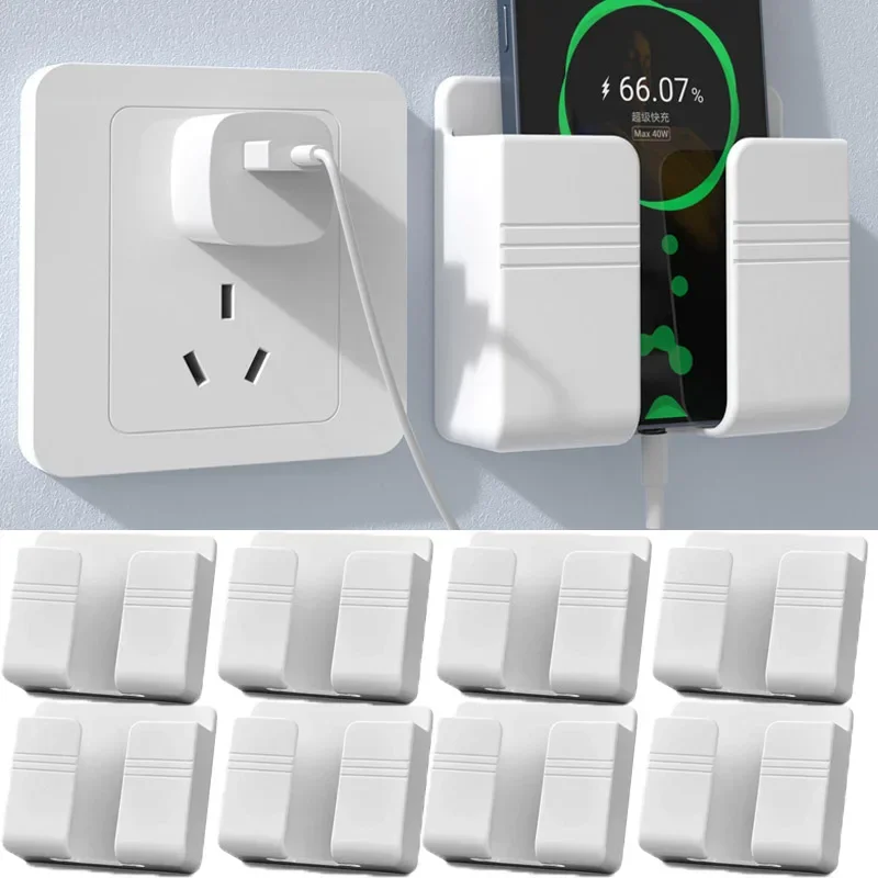 

White Phone Storage Box Wall-mounted TV Remote Control Organizer Racks Multifunctional Plug Charging Cable Holder Tools