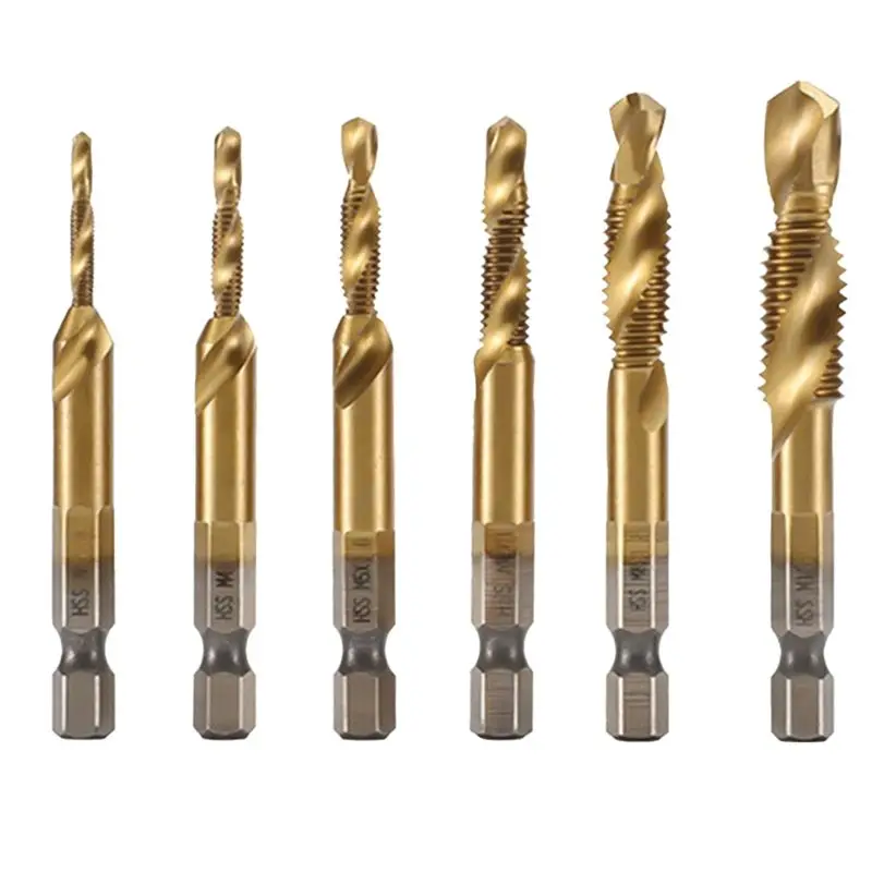 ELEG-6Pc Drilling Tapping Chamfering Integrated Drill Bit Set High-Speed Steel Composite Tap Deburring Drill Bit