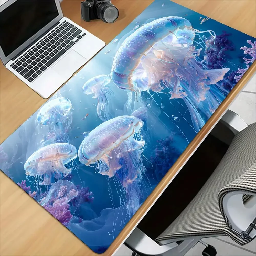 Giant Deep Sea Jellyfish Mouse Pad Desk Mat Stitched Edge XXL Mousepads Rubber Anti Slip Gamer Keyboard Rug Gaming Mats