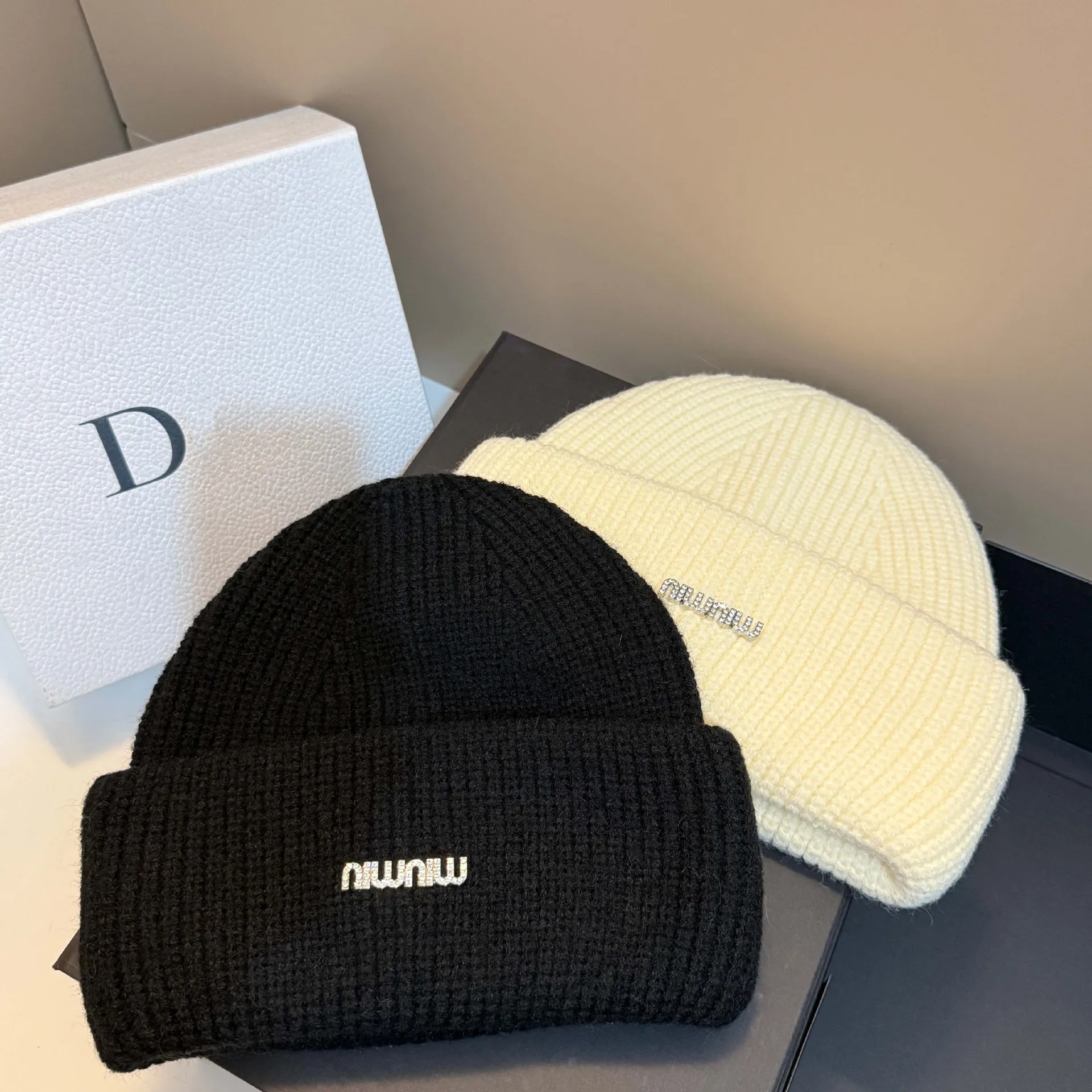 Winter Designer New Premium Sheep Wool Knit Cap Outdoor Warm Ear Protection Thick Double Fold Beanie Balaclava Women​
