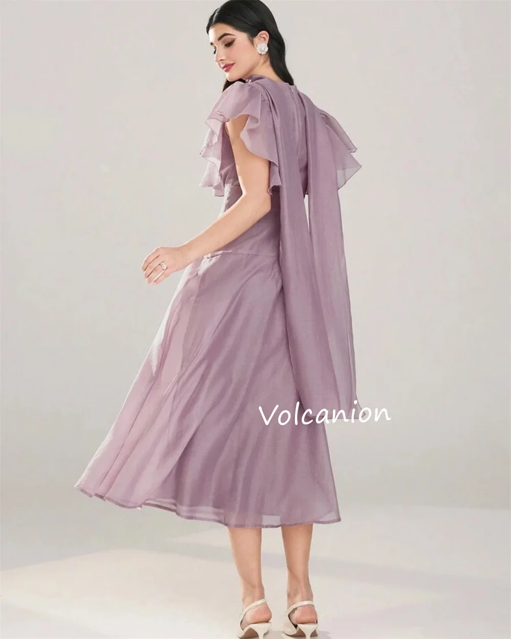 カスタマイズされたシフォンフリル A ラインハイカラーミディド​​レスオーダーメイドオケージョンプロムパーティーシンプルエレガント品質