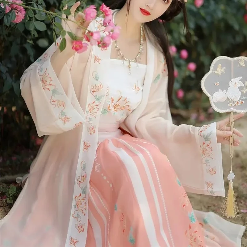 Ancient Traditional Chinese Women Elegant Hanfu Dress Fairy Embroidery Stage Folk Dance Costume Retro Song Dynasty 3 Piece Sets
