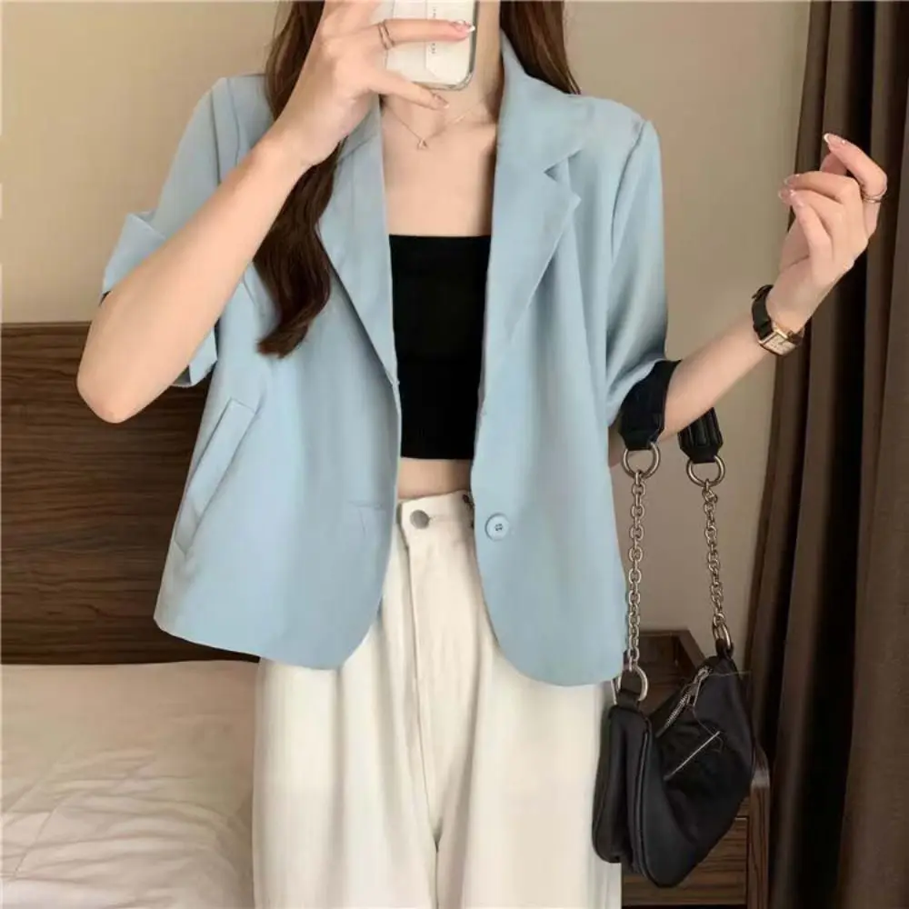 

Casual Flip Collar Short Sleeve Shirts Thin Simple V-neck Shirt Tops Coat Female Clothing Women's Blouse Girl