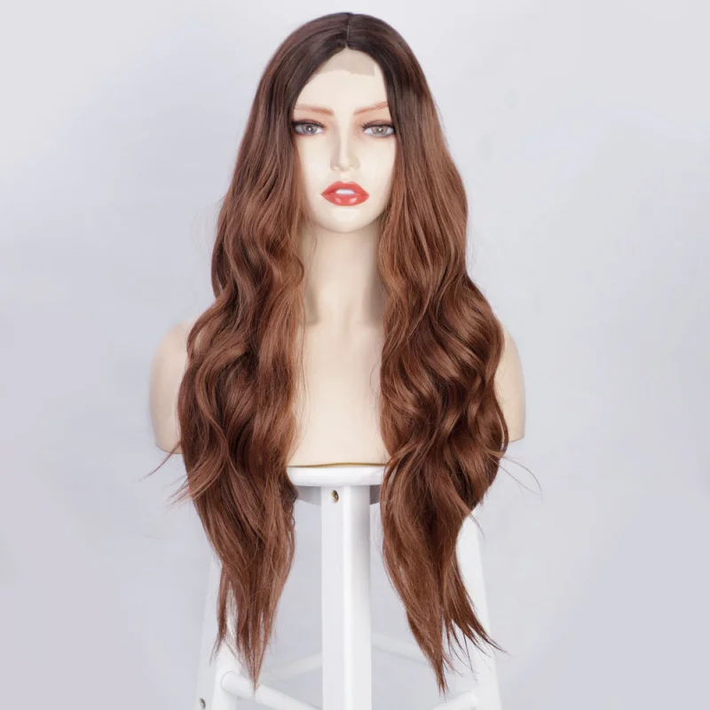 European American women's wig long curly hair with small lace and large waves synthetic fiber headpiece wigs