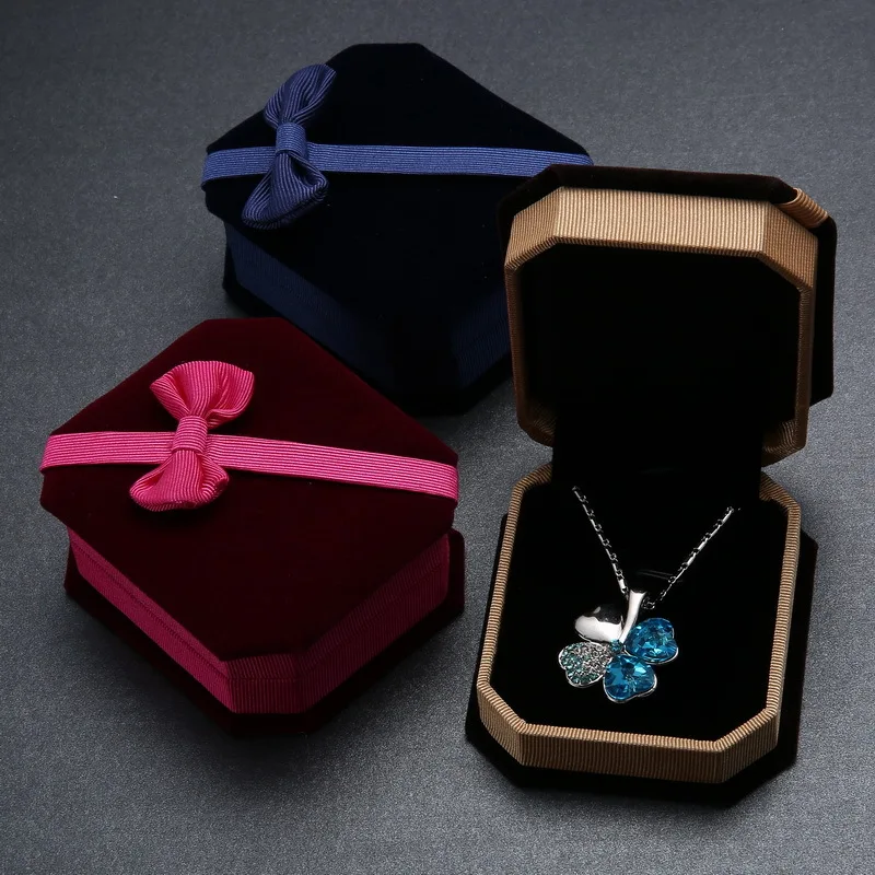 Classic Octagonal Velvet Bow Jewelry Box Ring Pendant Necklace Bracelet Box Valentine'S Day Gift Jewelry Packaging Display Box