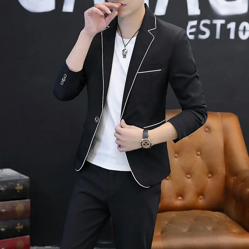 1-E7  piece Suit Men\'s Korean-style Fashionable Handsome Slim-fit all Suit suit Youth Casual Spring and Autumn Jacket