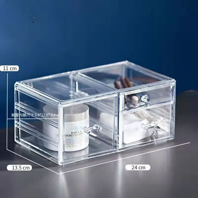 Makeup Storage Box Acrylic Transparent Drawer Divided Style Organizer Large Capacity Desktop Compact Makeup Storage Box Tools