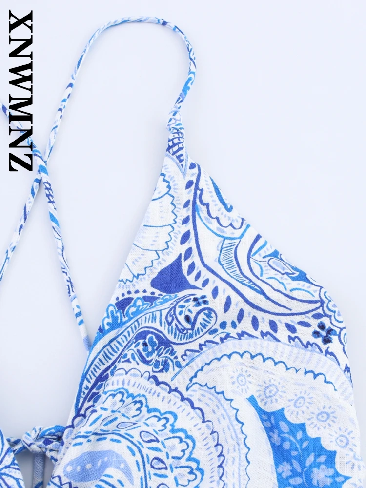 XNWMNZ Estate Donna Vacanza boho tracolla sottile Abito midi senza schienale Chic Moda femminile Spalla senza maniche Abiti sexy